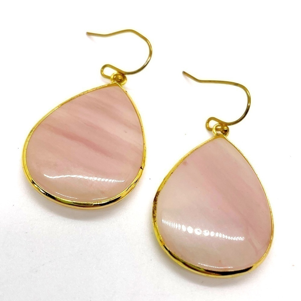 Pink Marbled Gold Wrapped Dangle Earrings Boho